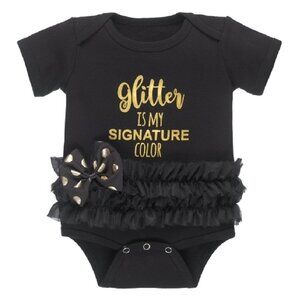 Glitter is My Signature Color Baby One Piece Tutu w Gold Letters  (0 - 6 Months)